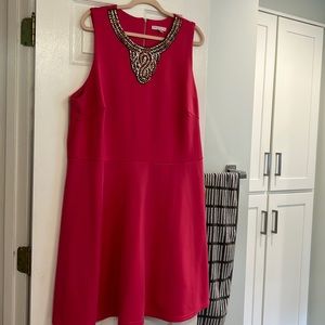 Beaded neckline pink Barbie scuba dress 20W